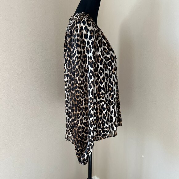 Haver London - Animal Print V-Neck Long Sleeve Blouse - Small - Black Tan Gold - Picture 3 of 10